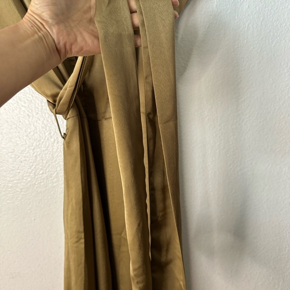 Olive Green Sateen Maxi Especial Ocassion Maxi Short Sleeves Large Dress BNWT - Picture 10 of 11